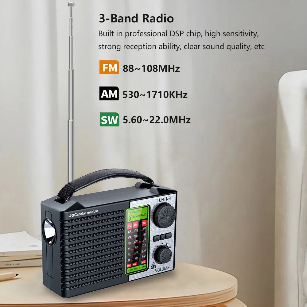 Portable AM/FM Shortwave Radio – Rechargeable Battery Powered Full Band Receiver with USB/TF MP3 Player & Bluetooth Speaker Function