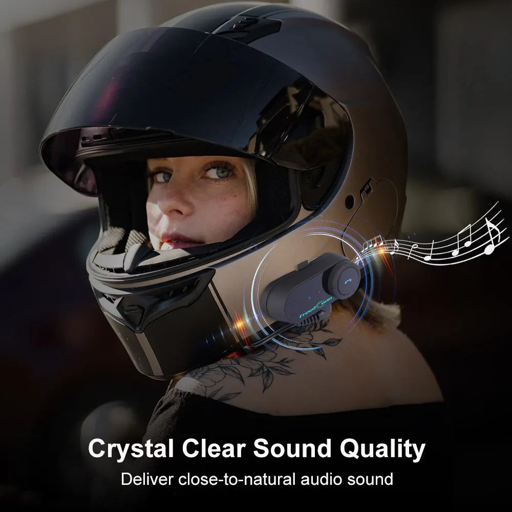 Freedconn T Com VB Motorcycle Helmet Bluetooth Headset — Wireless Stereo Intercom with Call, FM Music & Communication Sharing