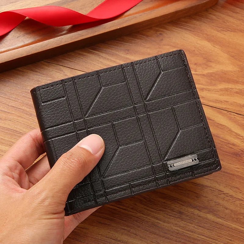 Men’s Slim Leather Bifold Wallet – Minimalist Multi-Card Holder Business Casual Short Wallet with Money Clip