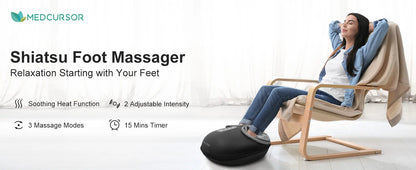 Medcursor Shiatsu Foot Massager with Heat — Electric Roller Massage Machine for Muscle Relaxation & Pain Relief, Fully Wrapped Foot Therapy