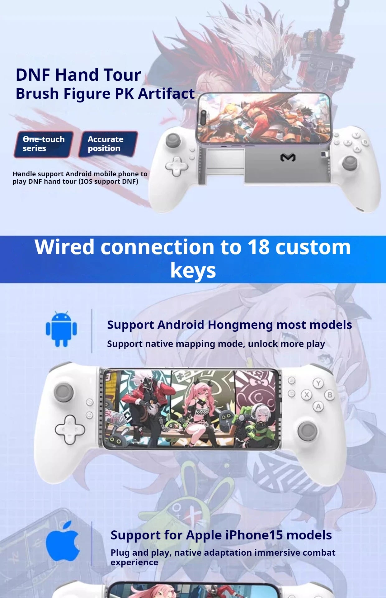 Memo S3 Gamepad Type-C Mobile Controller – Hall Effect Stretching Handle, Joystick for Android, PS Cloud Game, Customized