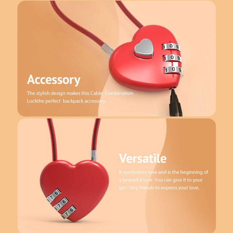 Love-Shaped Heart Code Padlock – Wedding Gift with Password Lock, Long Wire Rope for Trolley Case & Security