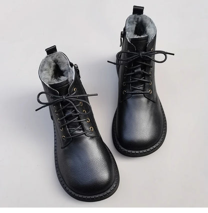 Careaymade 100% Genuine Leather Wide Casual Women’s Short Boots – Big Size, Handmade Men’s Wool Boots