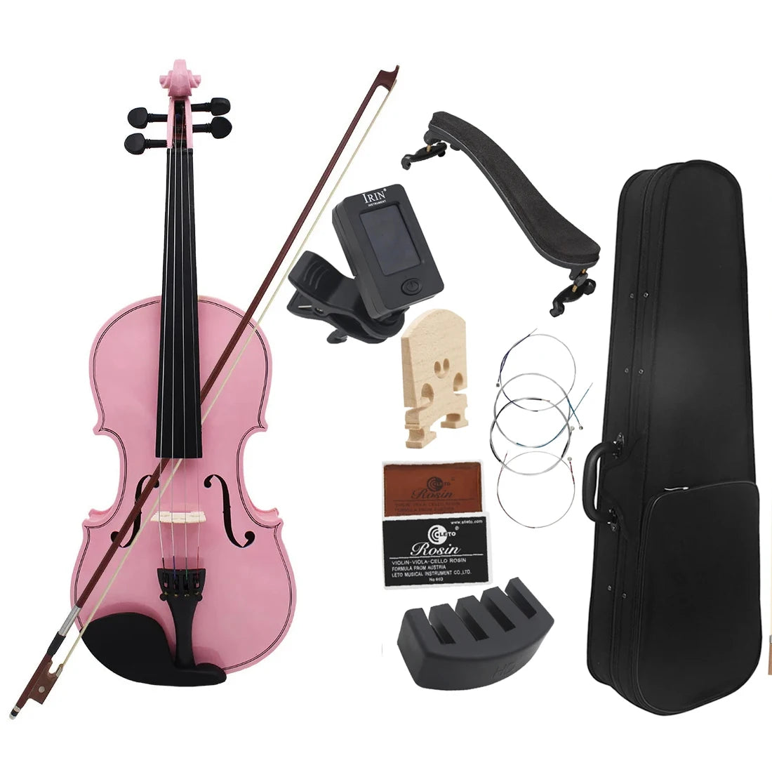 4/4 Solid Wood Black Violin - Acoustic Beginner Violin Set with Case, Bow, Rosin, Tuner & Accessories