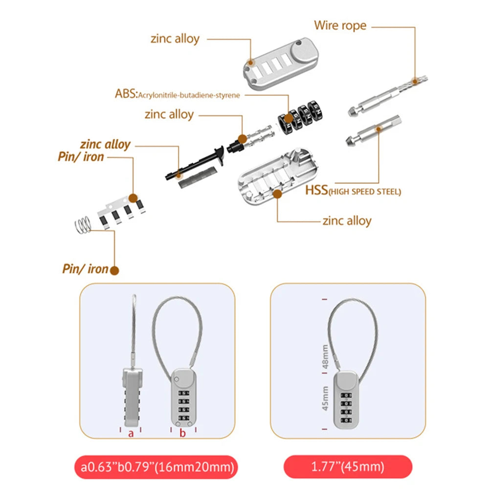 4-Digit Combination Cable Lock – Spring Coil Wire Rope Security Lock for Luggage, Backpack, Suitcase & Drawer Safety
