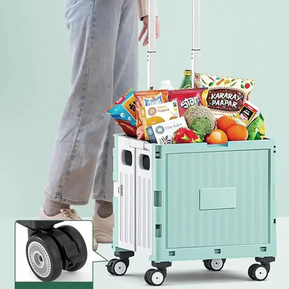 Portable Camping Trolley Storage Box - Folding Outdoor Organizer with Adjustable Handle for Picnics & Travel