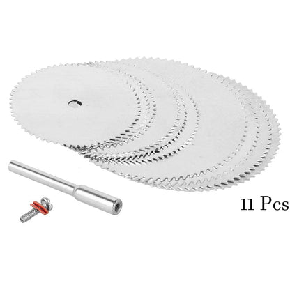 11PCS Mini Circular Saw Blade Set – Precision Cutting Discs with Adapter Rod for Wood & Metal (22–32mm)