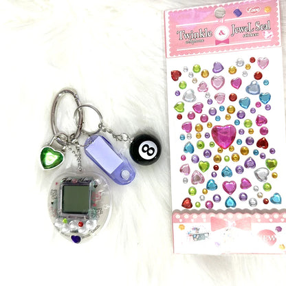 Korean Fashion Rainbow Game Console Keychain — Kawaii Harajuku Y2K Crystal Heart Lock DIY Bag Pendant Charm, Vintage Style