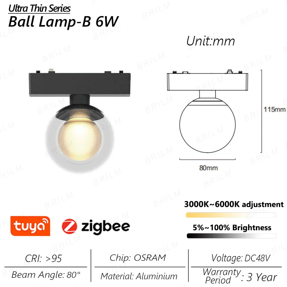 Ultra-Thin 6mm Magnetic Track Light – Dimmable LED Spot Lamp with Smart Tuya Zigbee Gateway