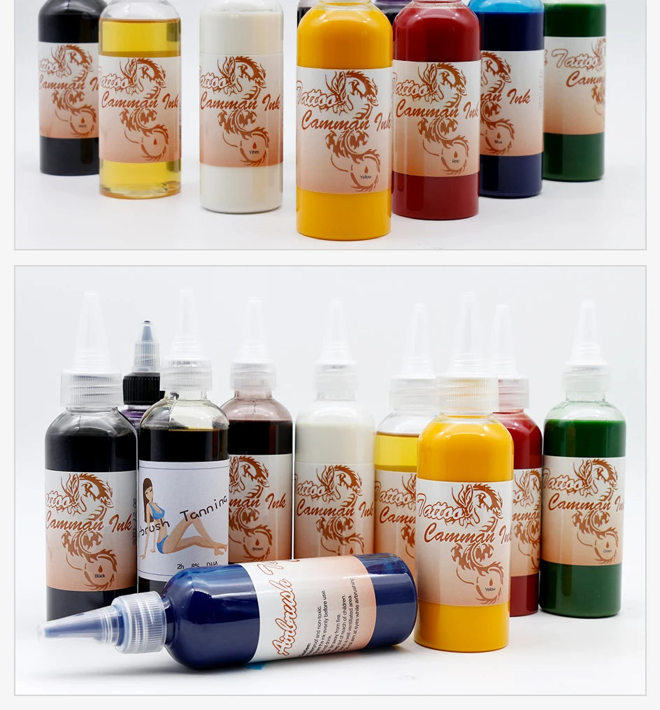 8-Color Airbrush Paint for Temporary Tattoos – 100ml Waterproof Body Art & Semi-Permanent Makeup
