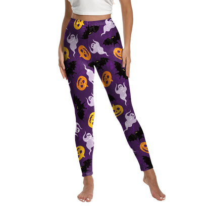 Women’s Halloween Leggings - Spooky Pumpkin Stripe Graphic Stretch Pants for Parties & Workouts