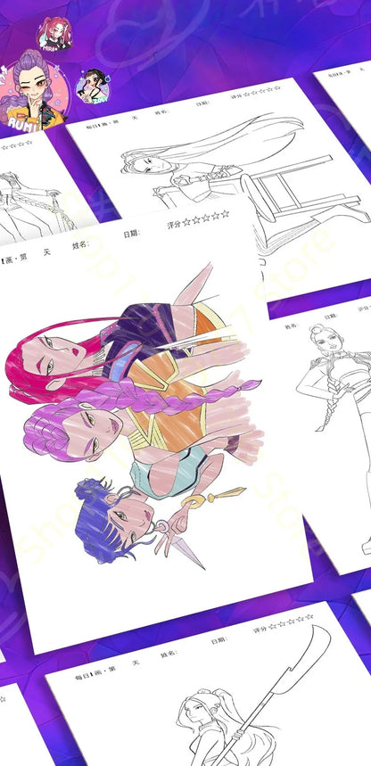 2025 KPop Demon Hunter Coloring Book – Line Drawing Picture Book, Painting Activity for Kids, Birthday Gift