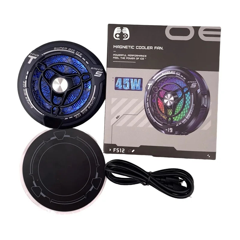 FS12 45W Semiconductor Tablet & Phone Cooler – Magnetic RGB Gaming Cooling Fan for Tablets, iPads & Smartphones with Powerful Heat Dissipation