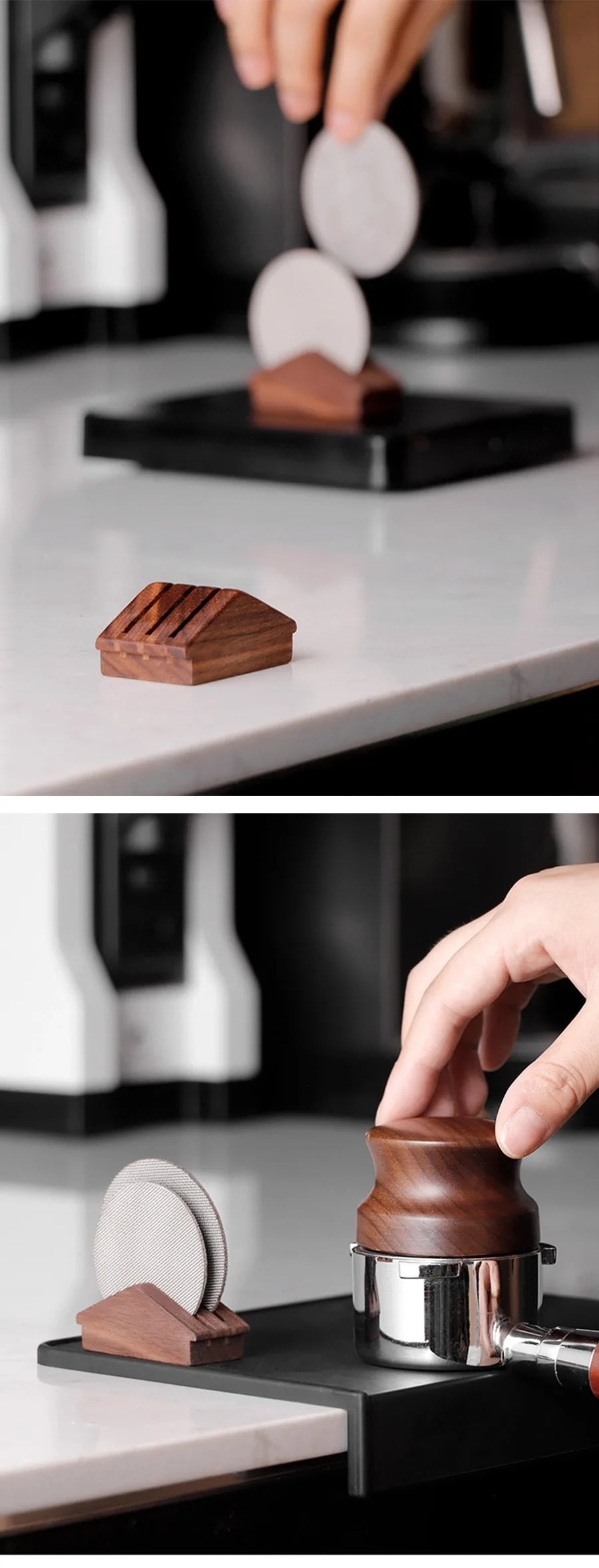58mm Walnut Coffee Filter Screen Holder – Reusable Mesh Puck Screen for Espresso Machine Barista Use