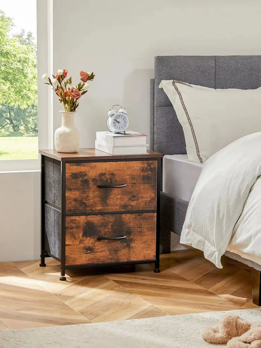 Nightstand Bedside Table – Coffee, Sofa & Tea Table with 2 Fabric Drawers for Bedroom Storage & Clothes Display