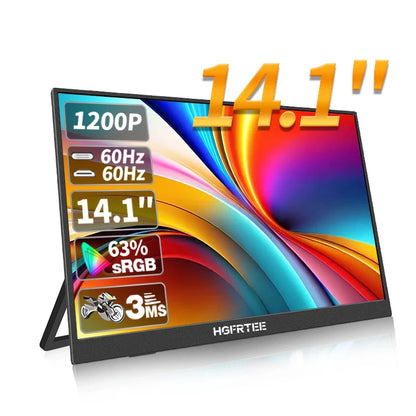 HGFRTEE 14.1in Portable IPS Monitor — 2nd Screen for Laptop, Xbox & Raspberry Pi (Bracket Included)