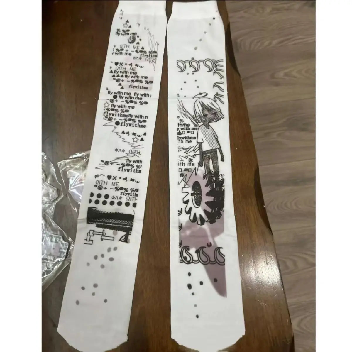 Y2K Punk Graffiti Thigh-High Socks - White Over-Knee Stockings for Cosplay, Harajuku & Kawaii Style