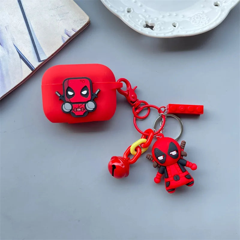 Cartoon Deadpool Silicone Case for AirPods 4 (2024) & AirPods Pro 1/2/3/Pro2 — Protective Earphone Cover with Keychain