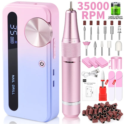 35000RPM Electric Nail Drill – Professional Rechargeable Nail File for Gel Nails, Portable Manicure Tool