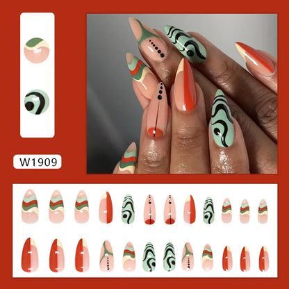 24pcs Goldfish Pattern Almond Press-On Nails – Simple Nude Pink Wearable Detachable False Nail Manicure Set