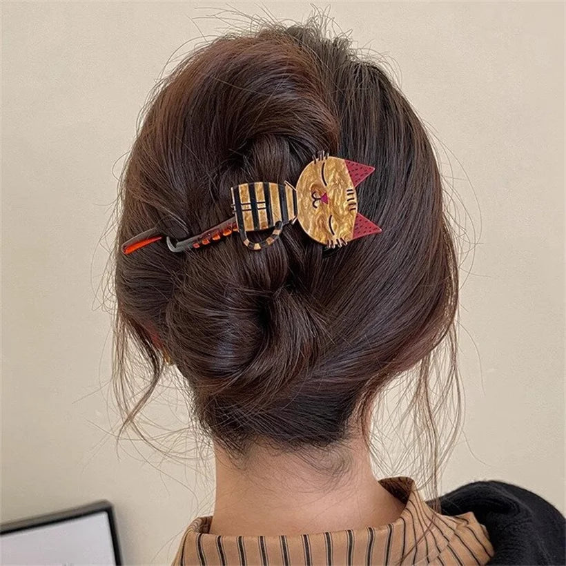 Cute Cartoon Cat Hair Clips — Acrylic Twist Claw Barrettes & Hairpins for Girls and Women