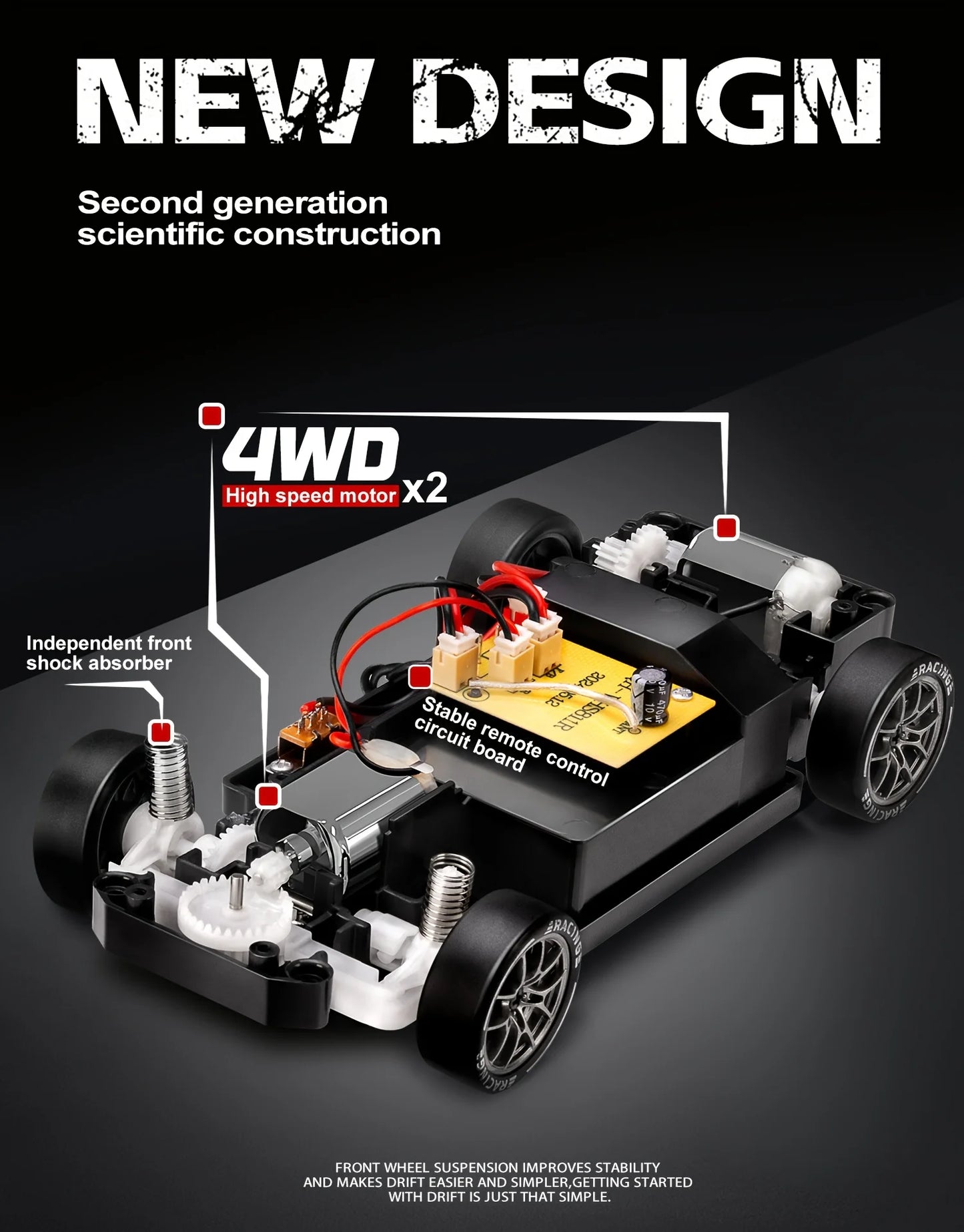 1:24 RC Drift Car — 4WD High-Speed Remote Control Sport Car with LED Lights & Extra Drifting Tire, Kids & Adult Gift