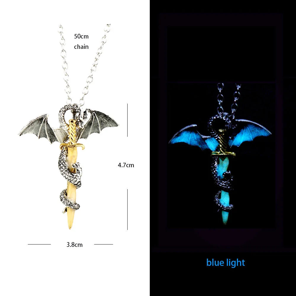Hip-Hop Rock Dragon Necklace – Stainless Steel Chain with Luminous Alloy Pendant, Glow-in-the-Dark Night Dance Jewelry