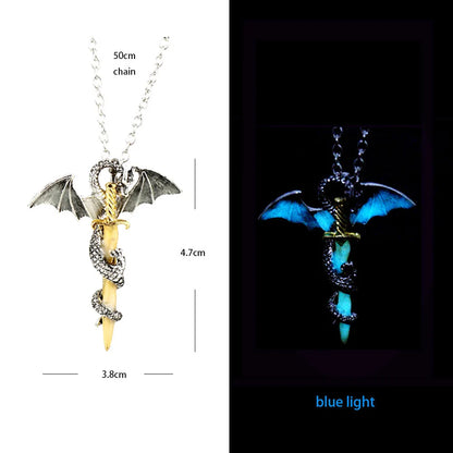 Hip-Hop Rock Dragon Necklace – Stainless Steel Chain with Luminous Alloy Pendant, Glow-in-the-Dark Night Dance Jewelry
