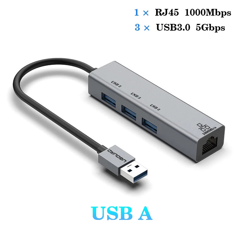 USB-C Hub Docking Station – Type C to RJ45 1000Mbps Ethernet Adapter, USB 3.0 Hub, 100W Charging Dock