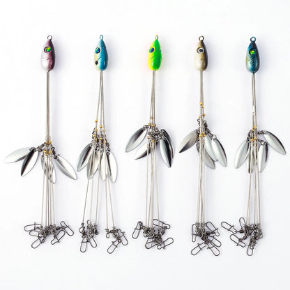 Bassdash Umbrella Fishing Lure Rig: 5-Arm Alabama Rig with Head Swimming Bait - Ideal for Bass Fishing Groups, Snap Swivel Spinner (18g)
