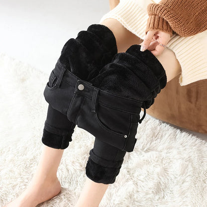 Women’s Thermal Fleece Jeans – Winter Warm Thickened Skinny Velvet Pants