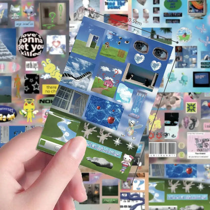 8-Sheet Y2K Dreamcore Sticker Set - Retro Weirdcore Die-Cut Stickers for Scrapbooks, Journals, Diaries, and Collages