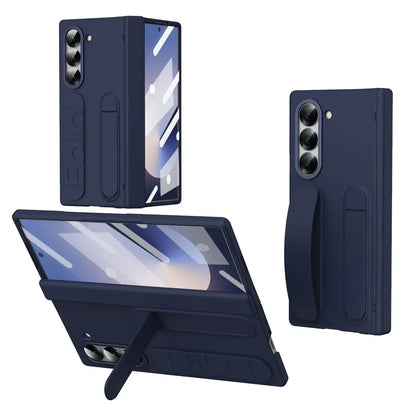 Original Silicone Grip Phone Case for Samsung Galaxy Z Fold 4-7 – Stand & Hinge Protective Cover with Glass Film