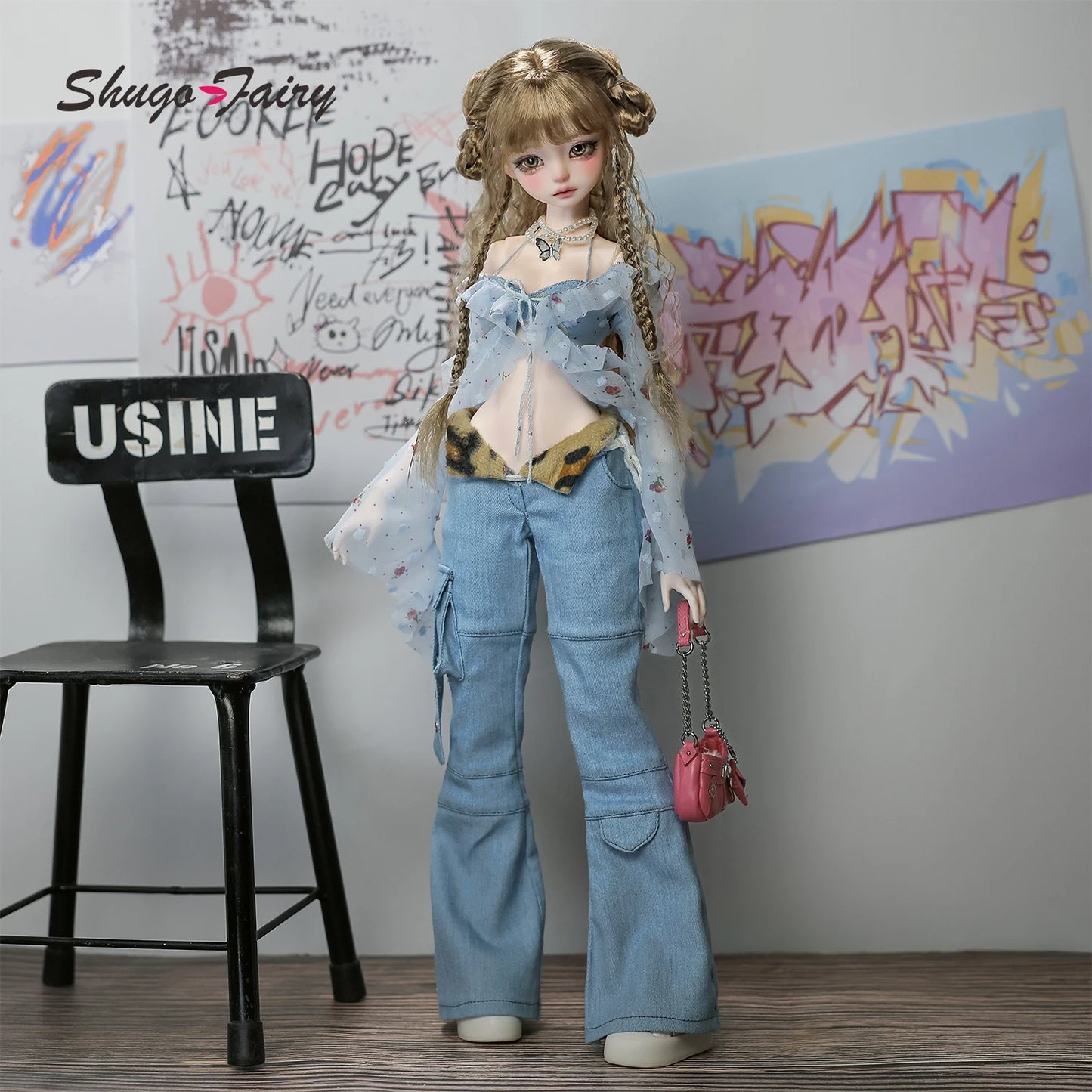 Shugafairy Kikyou D 1/4 BJD Doll – Fullset Street Girl with Big Chest, Summer Carnival Y2K Style Ball-Jointed Fashion Doll Toy