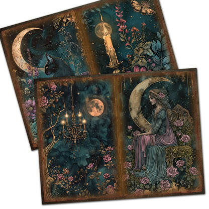 52 Piece Gothic Midnight Garden Scrapbook Set - Background Paper Pads & Stickers for Crafts, Holidays & Parties