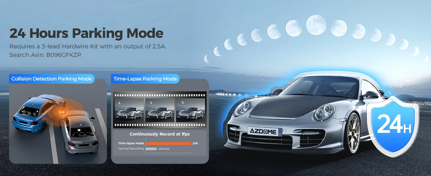 AZDOME M300S Dash Cam – 4K+1080P Dual Car Camera, Built-in 5.8GHz WiFi, GPS, 24H Parking Mode, Night Vision Black Box