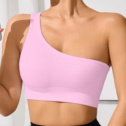 Seamless One Shoulder Yoga Sports Bra for Women – Mileegirl Ribbed Crop Top Quick Dry Gym Workout Bra