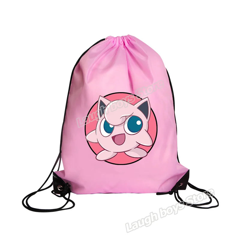 Pokémon Drawstring Tote Bag — Pikachu Character Print, Large Capacity Waterproof Backpack for Kids’ Shopping & Gift