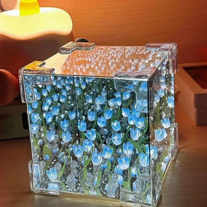 DIY Tulip Flower Sea Cube Night Lamp – 3D Creative Material Kit for Couples