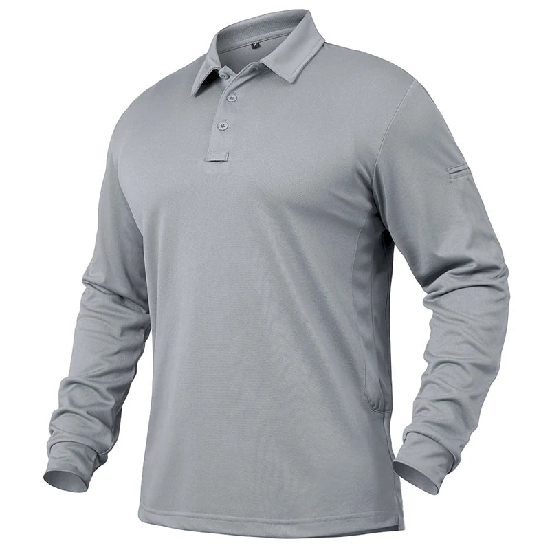 Men’s Lightweight Long Sleeve Polo Shirt — Performance Tactical Outdoor Hiking & Golf Shirt