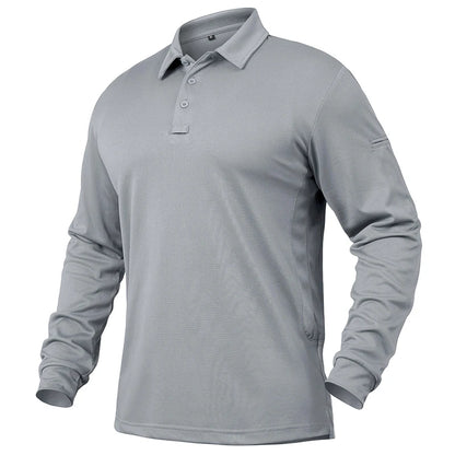 Men’s Lightweight Long Sleeve Polo Shirt — Performance Tactical Outdoor Hiking & Golf Shirt