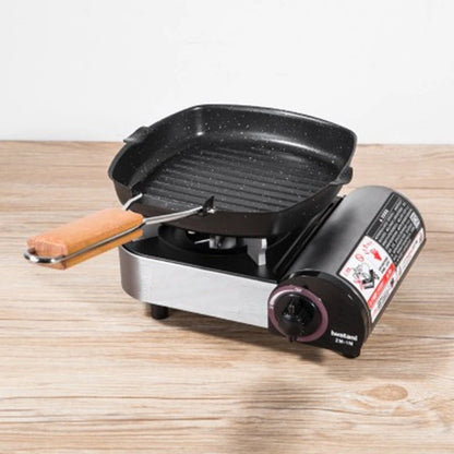 Foldable Portable Grill Pan – Double-Mouth Steak Pan with Anti-Scald Wooden Handle for Outdoor Cooking