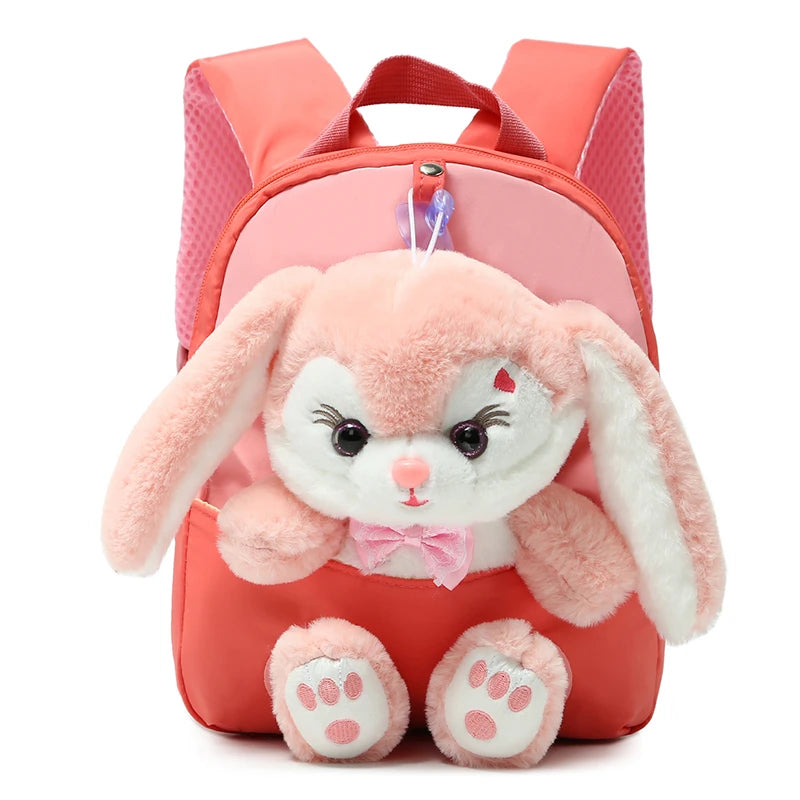 Plush 3D Rabbit Backpack for Kids – Cute Bow Tie Cartoon School Bag for Boys & Girls
