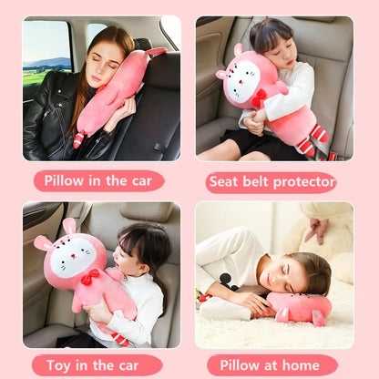 Car Safety Belt Cover - Baby Seat Belt Protector with Neck Cushion and Sleeping Head Support - Unicorn Cute Pillow for Kids