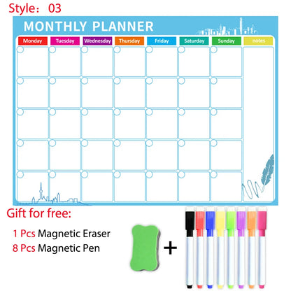 A3 Dry Erase Whiteboard Fridge Calendar – Weekly & Monthly Planner in Spanish, French, English
