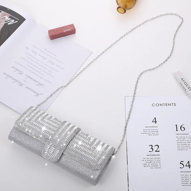 Crystal Diamond Evening Clutch Bag – Elegant Wedding Party Handbag with Chain Strap