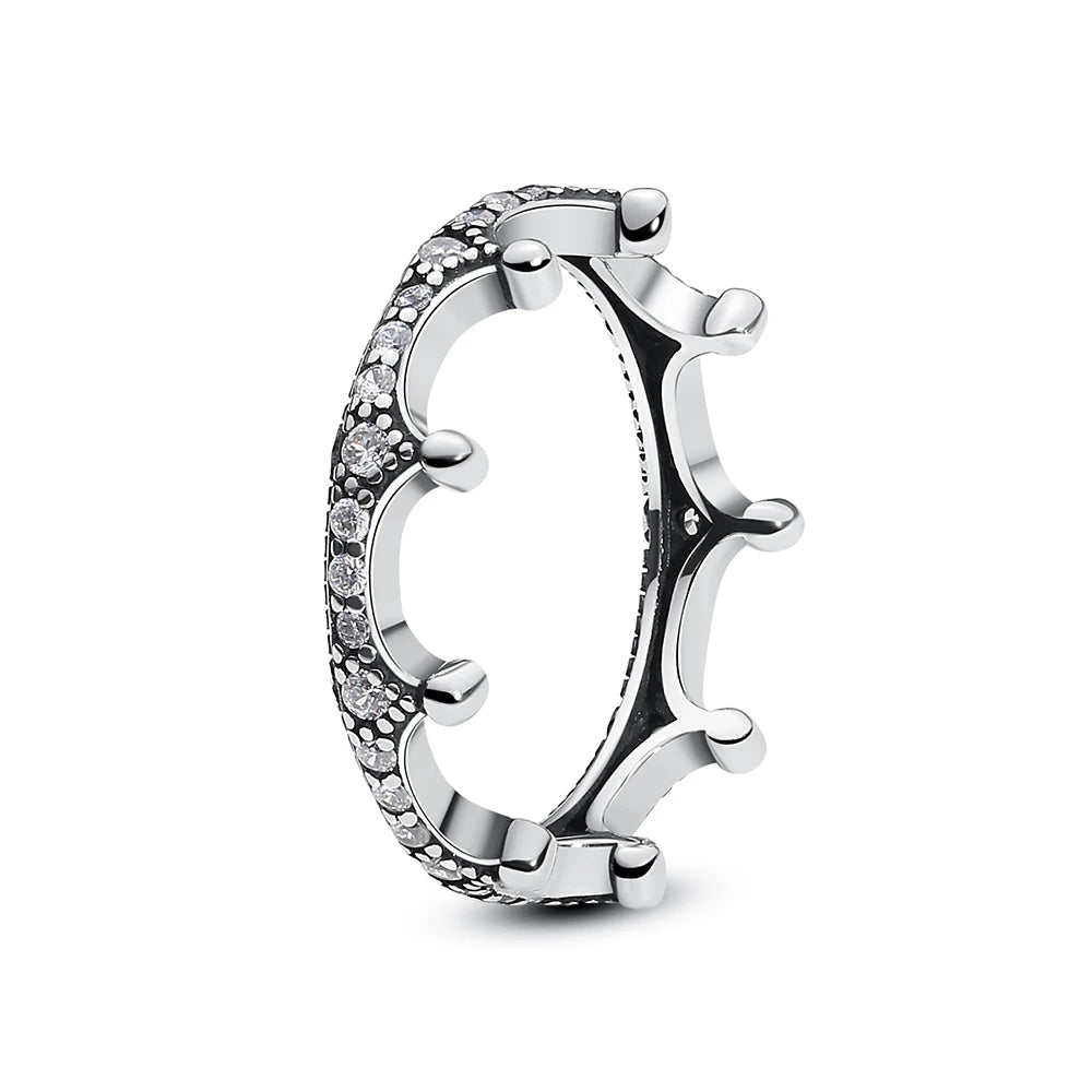 925 Sterling Silver Women’s Ring – Crown, Heart & Wishbone Design with Crystal, Rose Gold Engagement & Wedding Jewelry