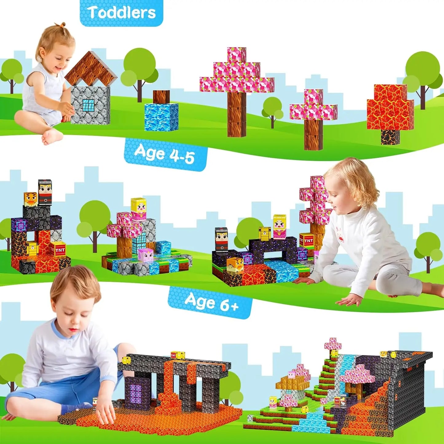 Magnetic Building Blocks – Mine World Magnet Cube STEM Toy for Kids 3+, DIY Montessori Sensory Model for Boys & Girls