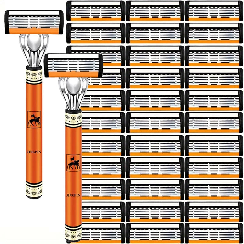 Men’s 6-Layer Safety Razor Set – High-Quality Sharp Stainless Steel Shaver with Replaceable Blades