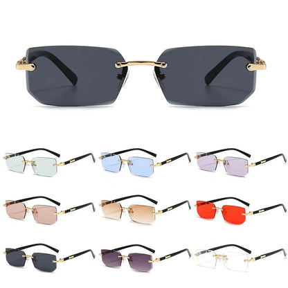 Rimless Rectangle Sunglasses – Fashion Small Square Shades for Men & Women, Summer Travel Eyewear